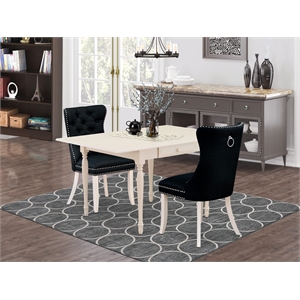 East West Furniture 3-Piece Kitchen Table Set in Linen White/Black