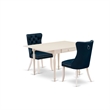 East West Furniture 3-Piece Kitchen Table Set in Linen White/Navy Blue