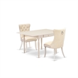 East West Furniture 3-Piece Dining Room Set in Linen White/Light Beige
