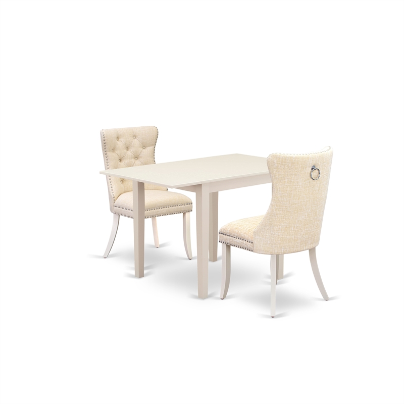 East West Furniture 3-Piece Dining Table Set  in Linen White/Light Beige