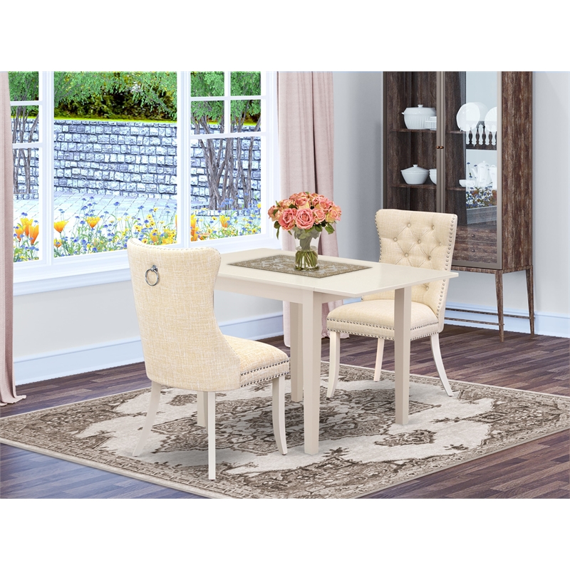 East West Furniture 3-Piece Dining Table Set  in Linen White/Light Beige