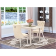 East West Furniture 3-Piece Dining Table Set  in Linen White/Light Beige