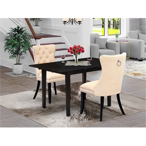 East West Furniture 3-Piece Dining Set in Light Beige/Black