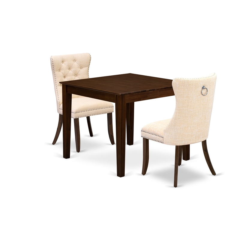 East West Furniture 3-Piece Dining Table Set  in Light Beige/Antique Walnut