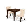 East West Furniture 3-Piece Dining Table Set  in Light Beige/Antique Walnut