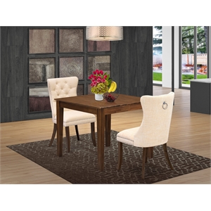 East West Furniture 3-Piece Dining Table Set  in Light Beige/Antique Walnut