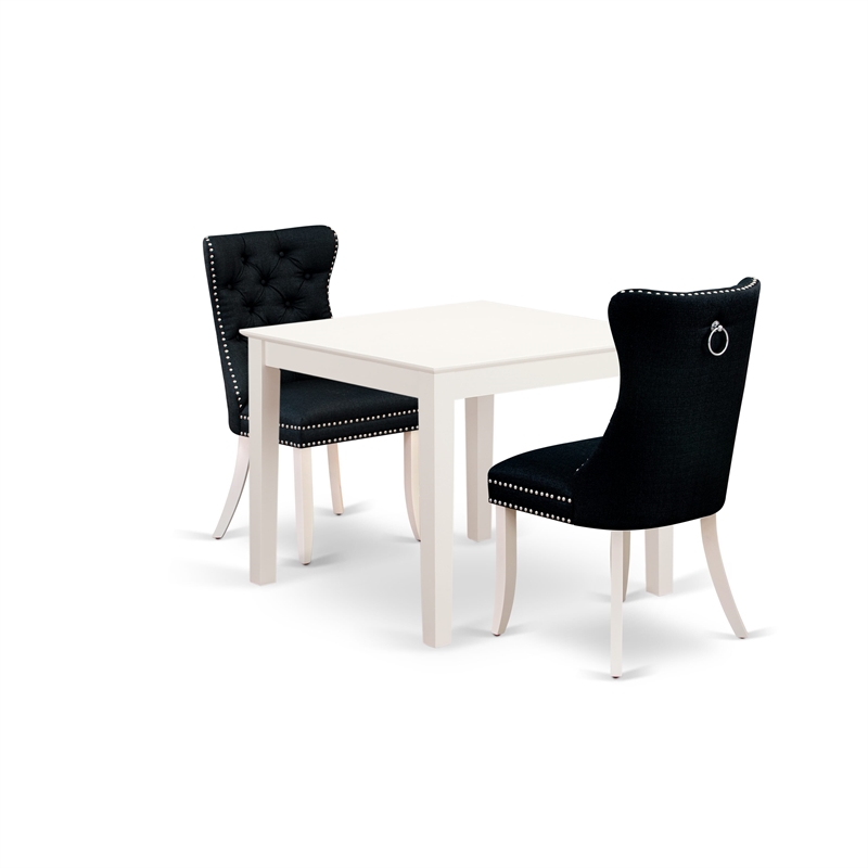 East West Furniture 3-Piece Dining Set for Small Spaces in Linen White/Black