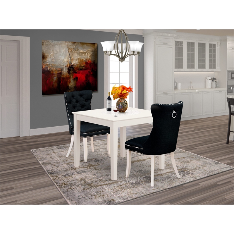 East West Furniture 3-Piece Dining Set for Small Spaces in Linen White/Black