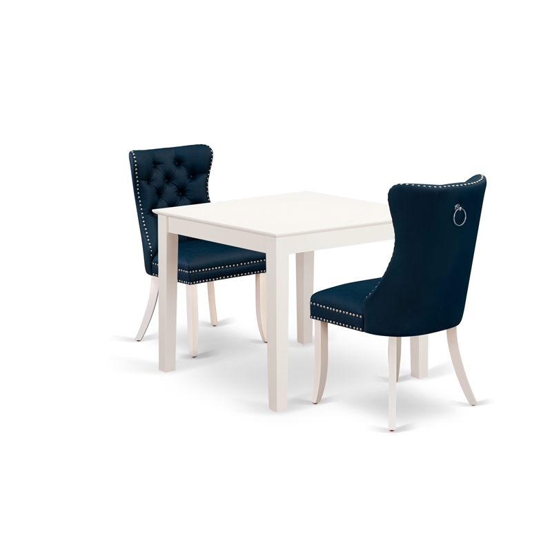 East West Furniture 3-Piece Dining Table Set  in Linen White/Navy Blue