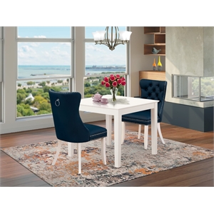 East West Furniture 3-Piece Dining Table Set  in Linen White/Navy Blue