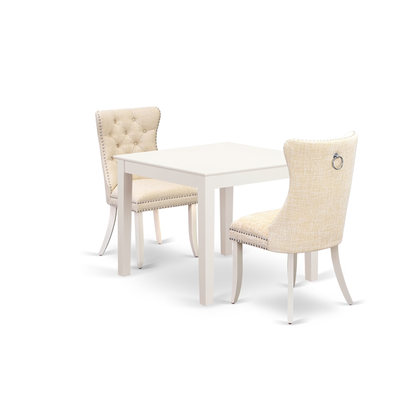 East West Furniture 3-Piece Dining Table Set in Linen White/Light Beige