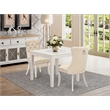 East West Furniture 3-Piece Dining Table Set in Linen White/Light Beige