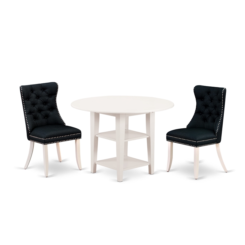 East West Furniture 3-Piece Kitchen Set in Linen White/Black