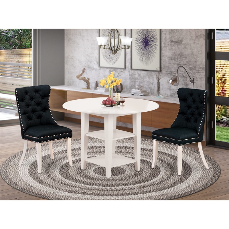 East West Furniture 3-Piece Kitchen Set in Linen White/Black