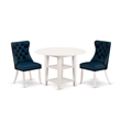 East West Furniture 3-Piece Dining Table Set in Linen White/Navy Blue