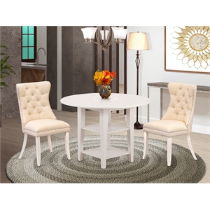 East West Furniture 3-Piece Dining Room Set in Linen White/Light Beige