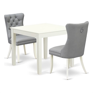East West Furniture 3-Piece Dining Table Set  in Linen White/Light Gray