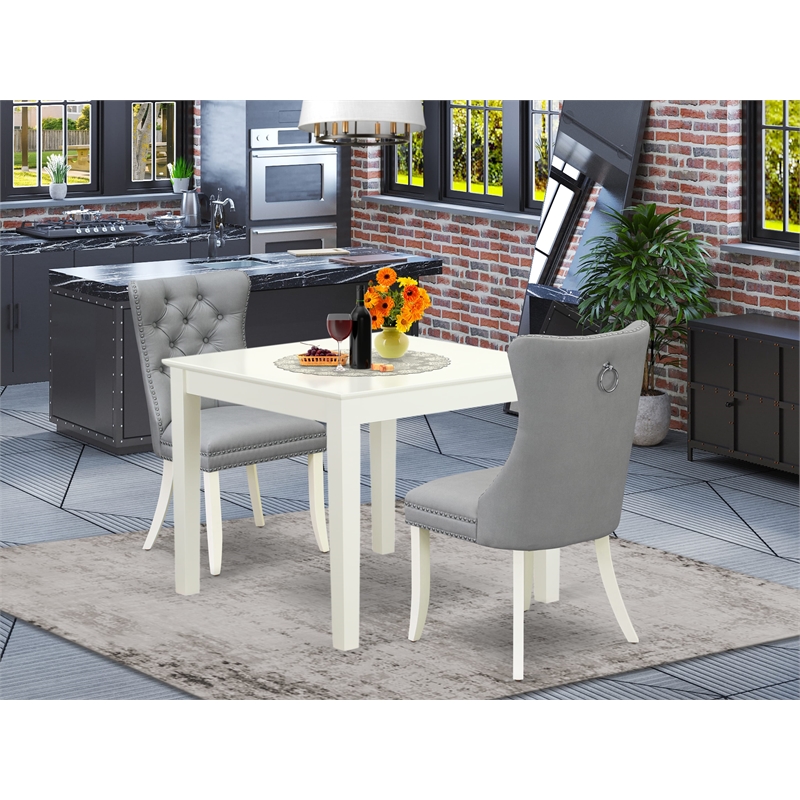 East West Furniture 3-Piece Dining Table Set  in Linen White/Light Gray