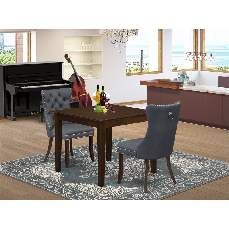 East West Furniture 3-Piece Dining Room Set in Mahogany/Platinum Gray