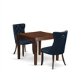 East West Furniture 3-Piece Kitchen Table Set in Mahogany/Navy Blue