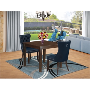 East West Furniture 3-Piece Kitchen Table Set in Mahogany/Navy Blue