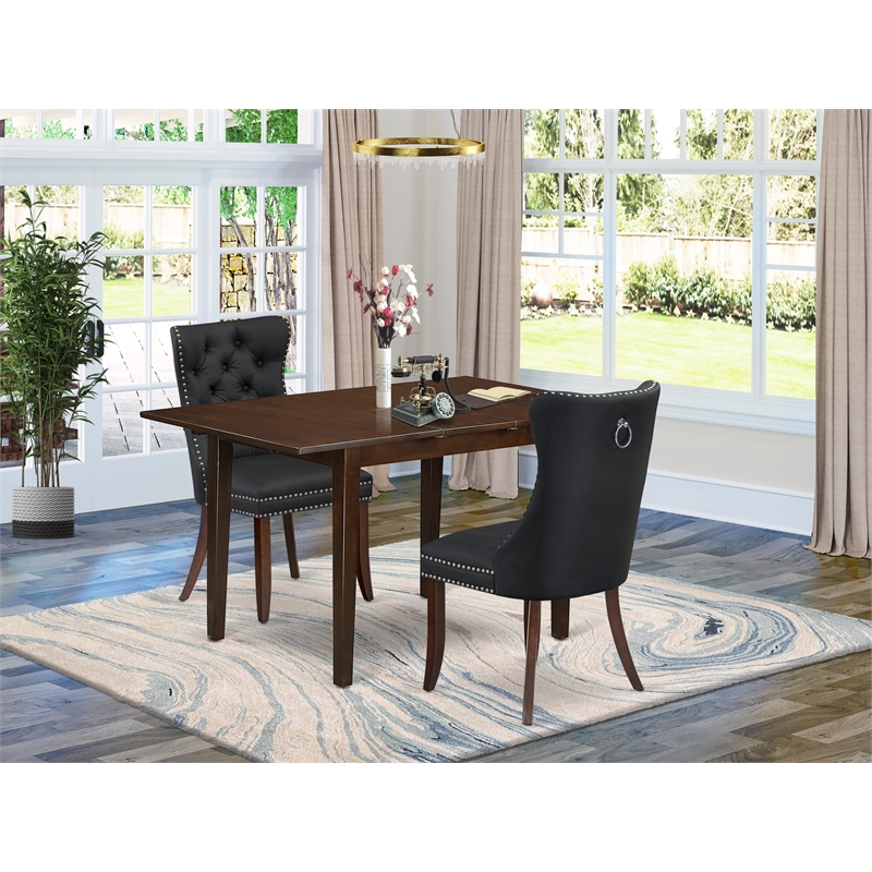 East West Furniture 3-Piece Kitchen Table Set in Mahogany/Dark Gray