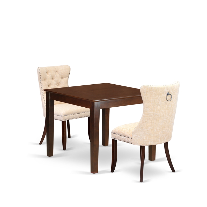 East West Furniture 3-Piece Kitchen Table Set in Mahogany/Light Beige
