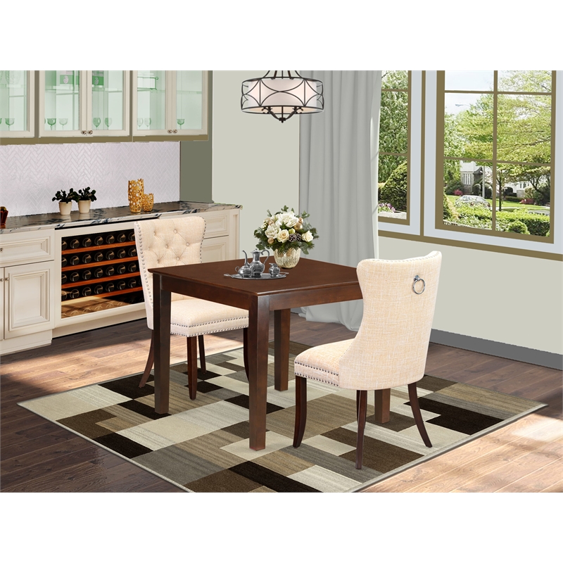East West Furniture 3-Piece Kitchen Table Set in Mahogany/Light Beige