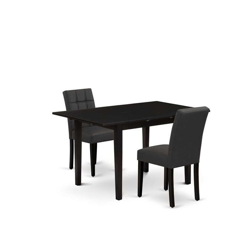 East West Furniture 3-Piece Dining Table Set in Black/Dark Gray