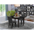 East West Furniture 3-Piece Dining Table Set in Black/Dark Gray