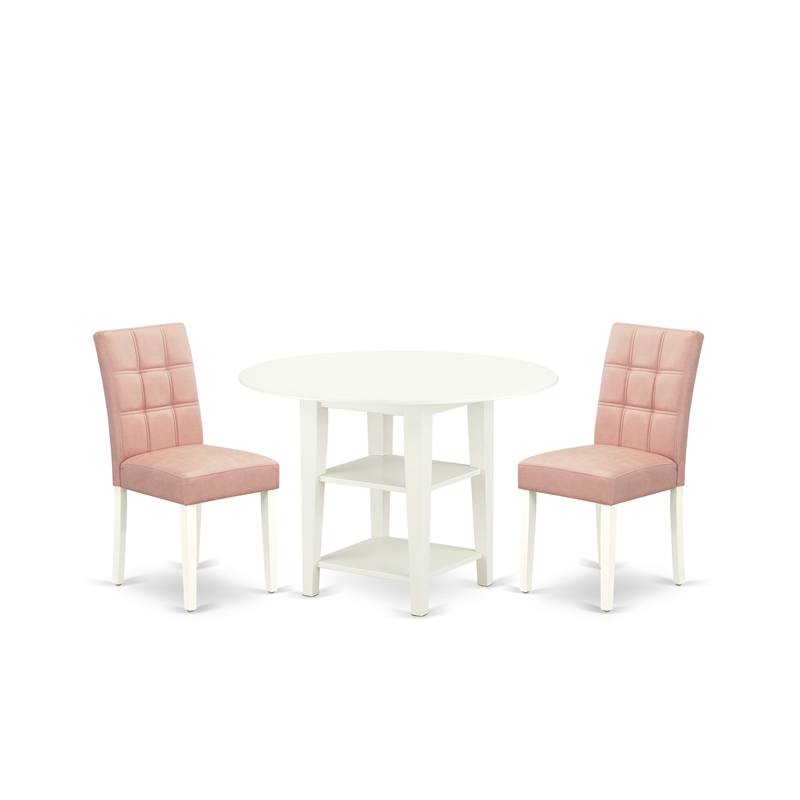 East West Furniture 3-Piece Dining Table Set in Linen White/Beige Red