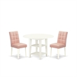 East West Furniture 3-Piece Dining Table Set in Linen White/Beige Red