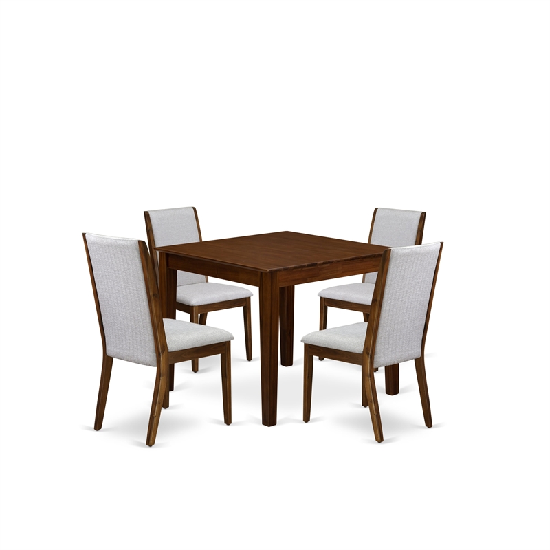 East West Furniture 5-Piece Dining Table Set in Antique Walnut/Gray