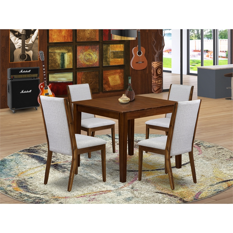 East West Furniture 5-Piece Dining Table Set in Antique Walnut/Gray