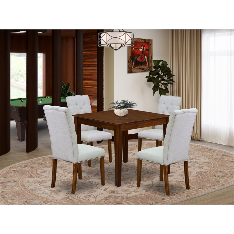 East West Furniture 5-Piece Dining Room Set in Antique Walnut/Gray
