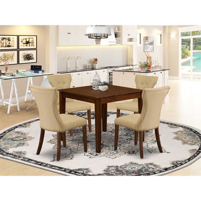 East West Furniture 5-Piece Dining Set in Antique Walnut/Brown