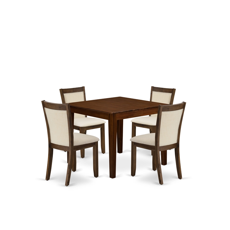 East West Furniture 5-Piece Dining Set in Antique Walnut/Light Beige