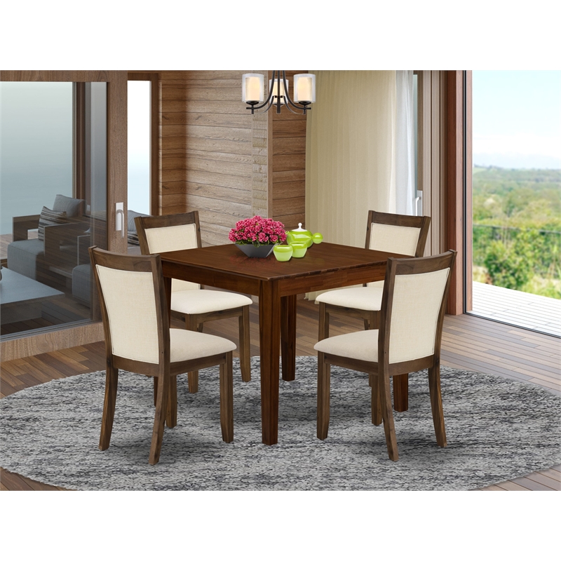 East West Furniture 5-Piece Dining Set in Antique Walnut/Light Beige