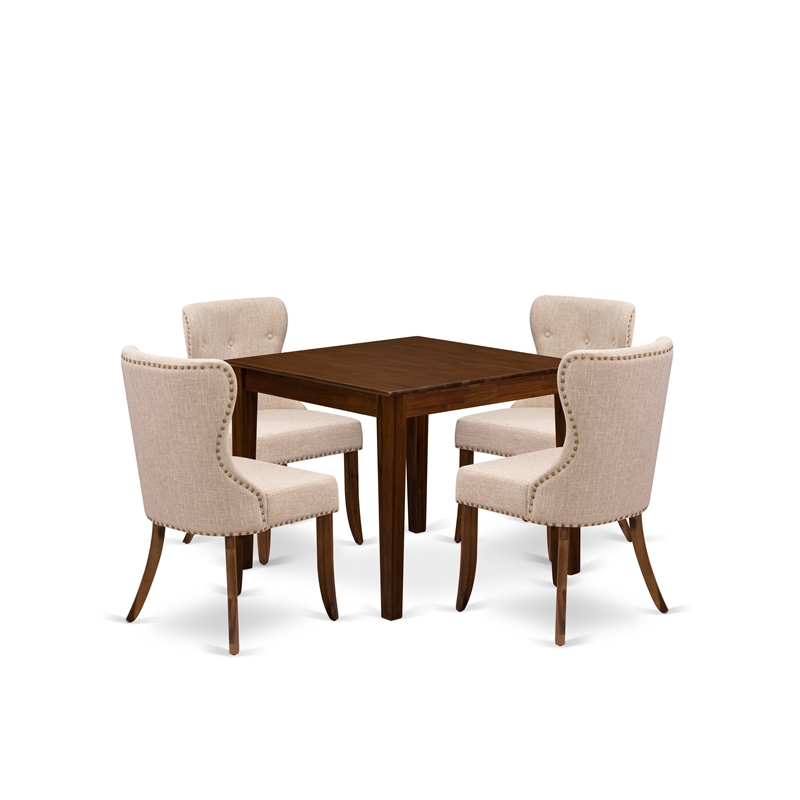 East West Furniture 5-Piece Dinette Set in Antique Walnut/Light Tan