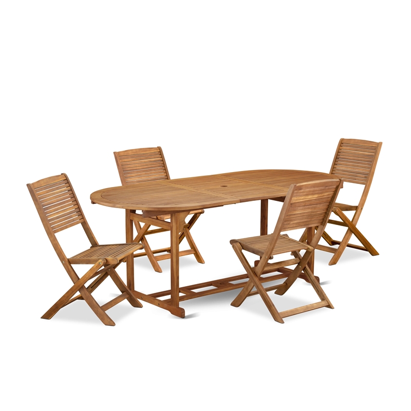 East West Furniture 5-Piece Patio Bistro Dining Set in Natural Oil