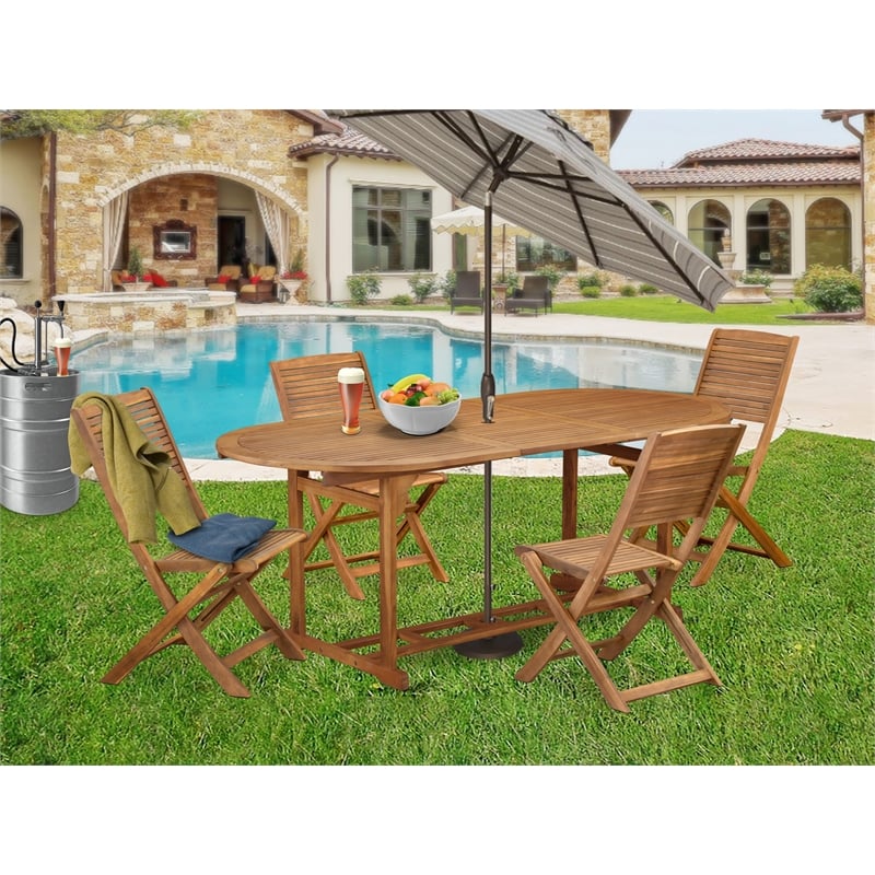 East West Furniture 5-Piece Patio Bistro Dining Set in Natural Oil