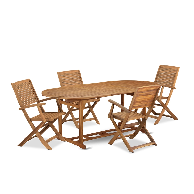 East West Furniture 5-Piece Outdoor Patio Dining Set in Natural Oil