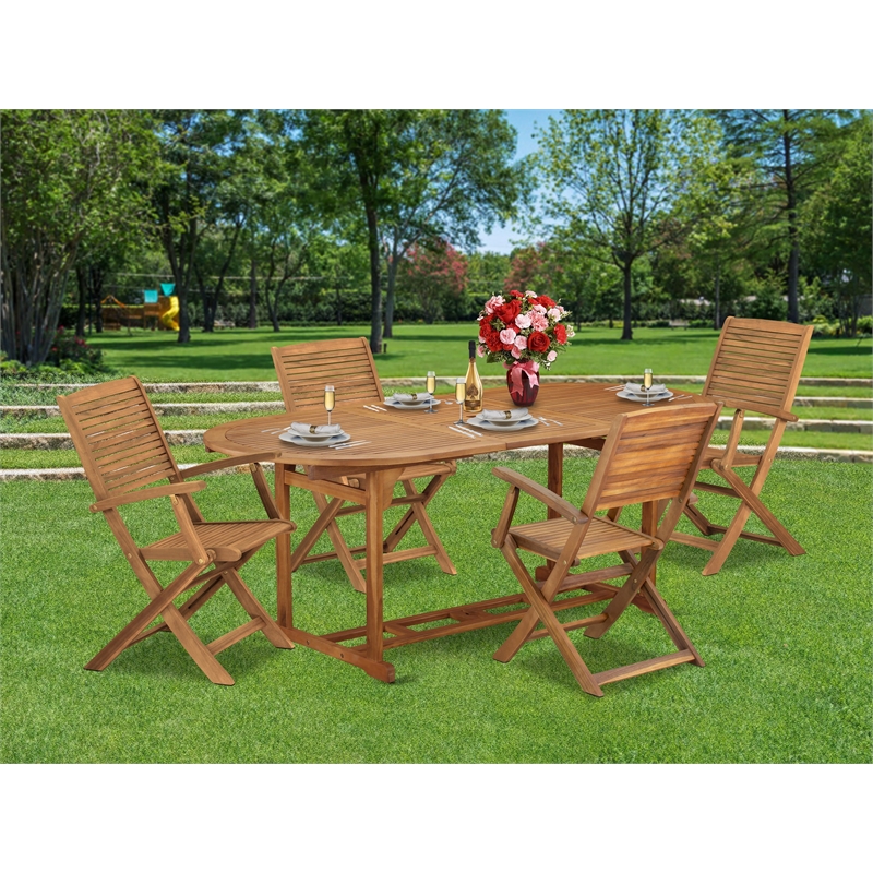 East West Furniture 5-Piece Outdoor Patio Dining Set in Natural Oil