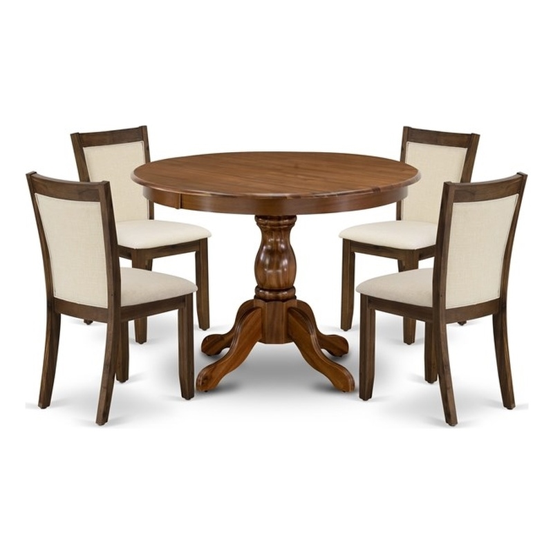 East West Furniture 5-Piece Dining Room Set in Antique Walnut/Light Beige