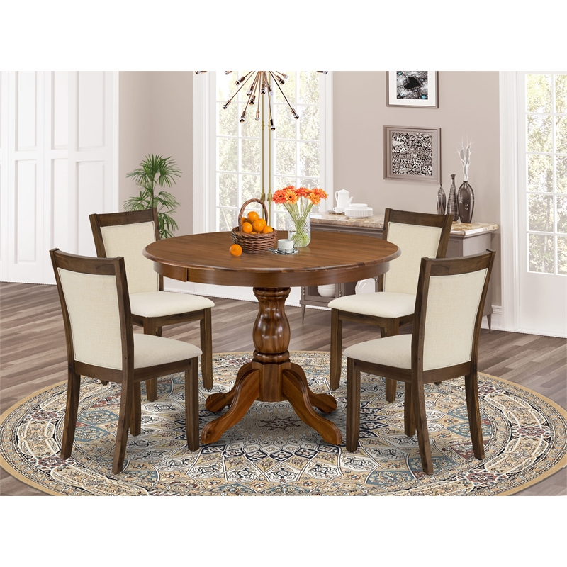 East West Furniture 5-Piece Dining Room Set in Antique Walnut/Light Beige