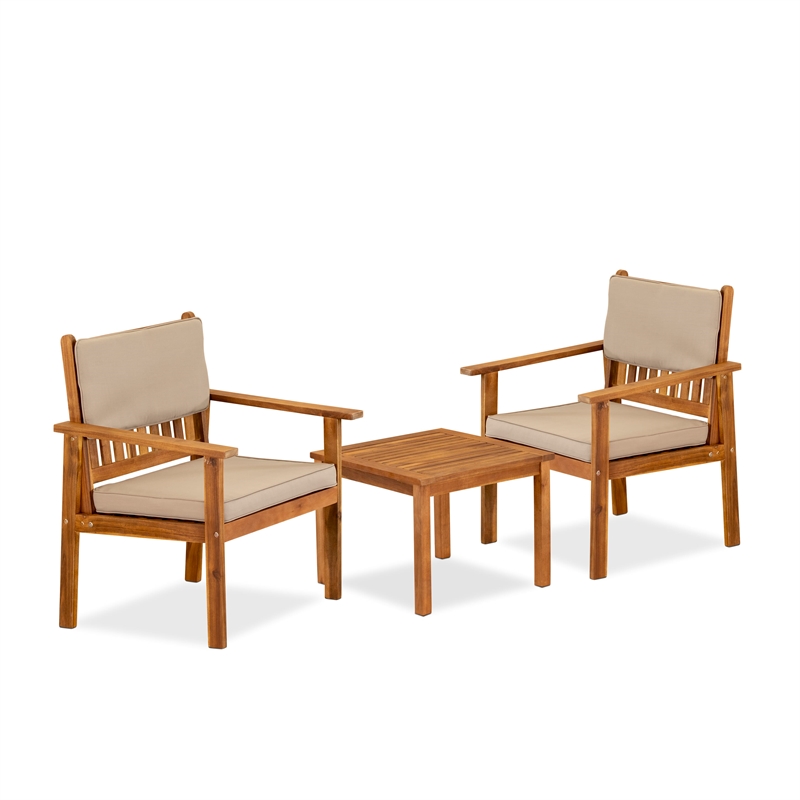 East West Furniture Outdoor Wood 3PC Coffee Table Set in Natural Oil/Light Brown
