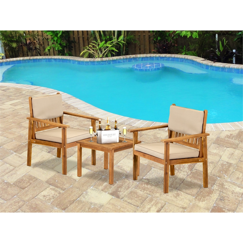 East West Furniture Outdoor Wood 3PC Coffee Table Set in Natural Oil/Light Brown