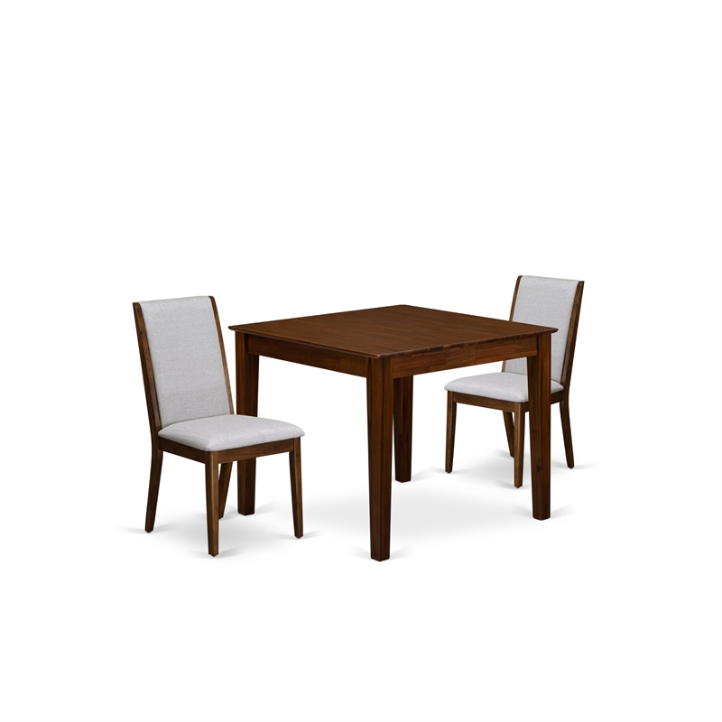 East West Furniture 3-Piece Dining Room Set in Antique Walnut/Grey