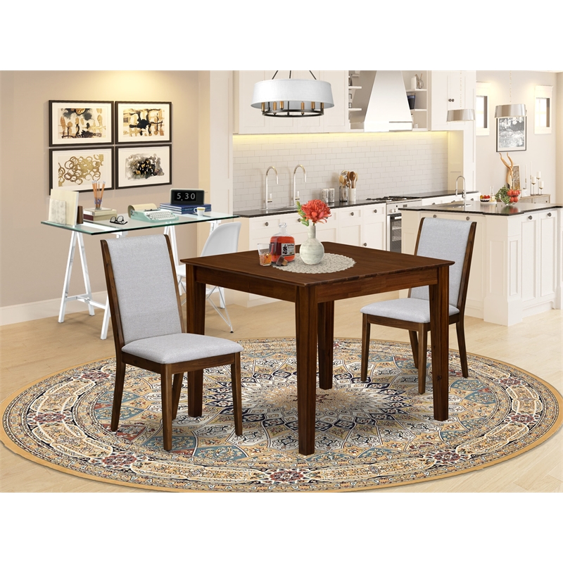 East West Furniture 3-Piece Dining Room Set in Antique Walnut/Grey