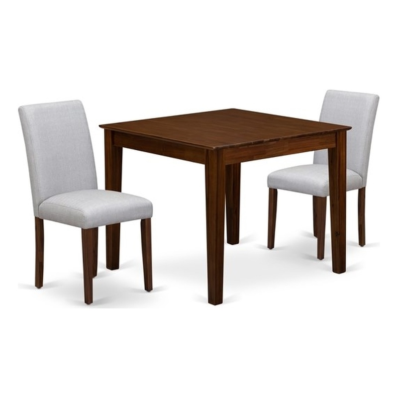 East West Furniture 3-Piece Dining Set for Small Spaces in Antique Walnut/Grey
